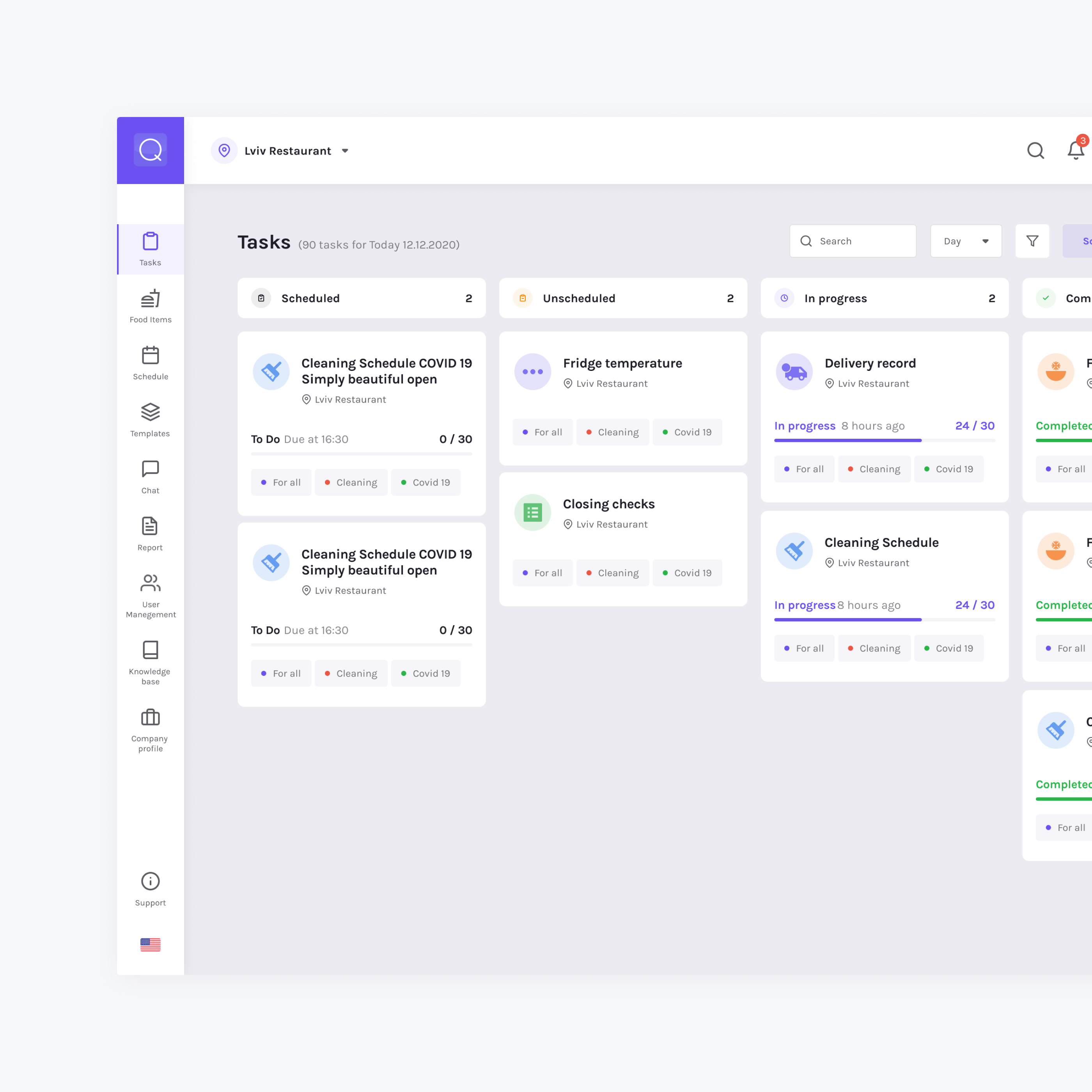 UX/UI Design for a task tracking tool for restaurants